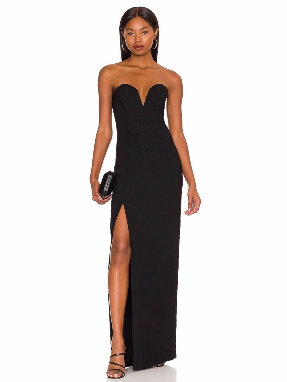 Amanda Uprichard Revolve Cherri Black Strapless Sweetheart Slit Evening Gown L